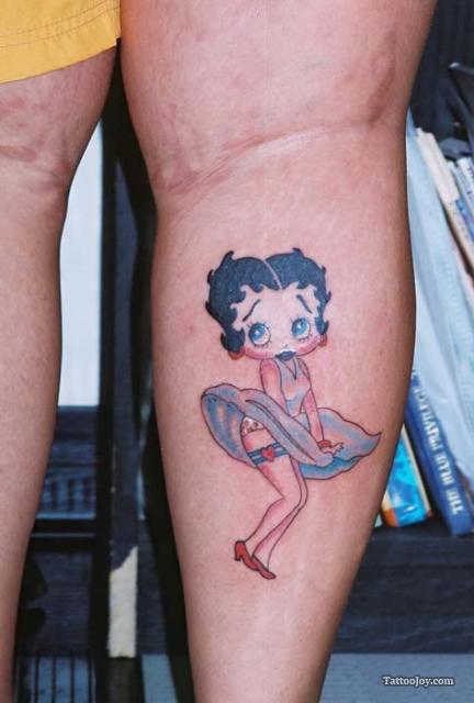 Betty Boop Tattoo On Leg Calf