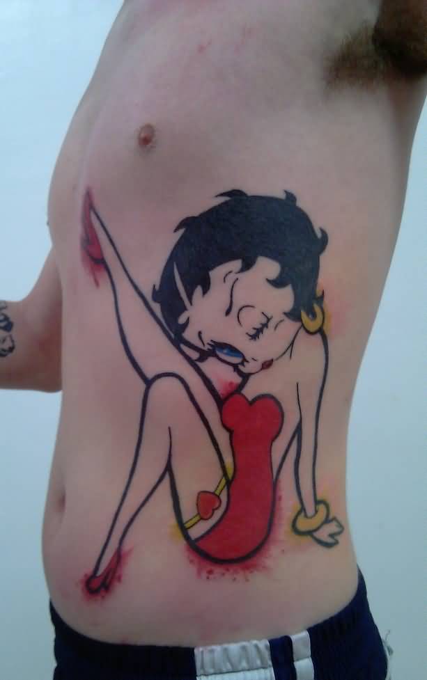 Betty Boop Tattoo On Man Side Rib
