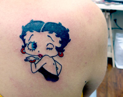 Betty Boop Tattoo On Right Back Shoulder