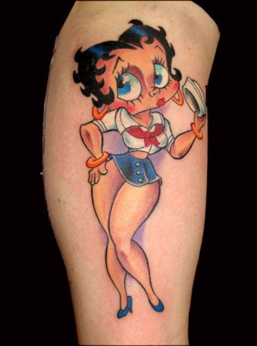 Betty Boop Tattoo On Side Leg