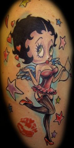 Betty Boop With Small Angel Wings Tattoo Design