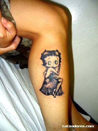 Black And Grey Ink Betty Boop Tattoo On Side Leg
