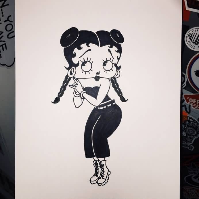 Black And White Betty Boop Tattoo Design by Kim Michey