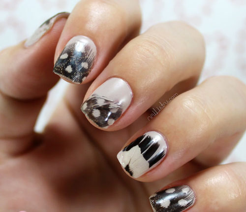 Black And White Feather Nail Art