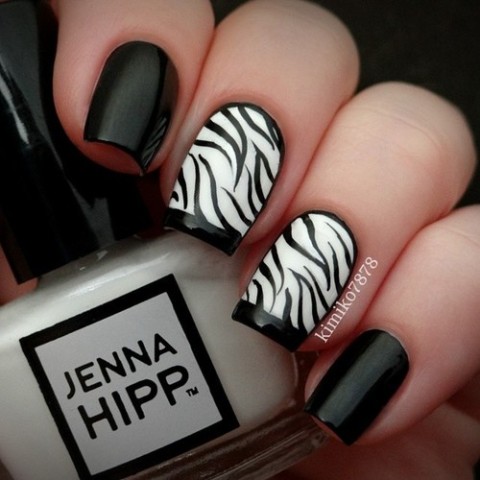 Black And White Matte Zebra Print Nail Art