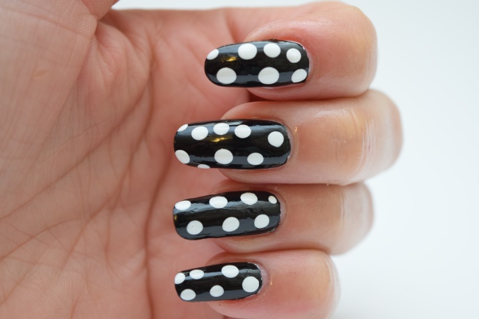 Black And White Polka Dots Nail Art For Long Nails