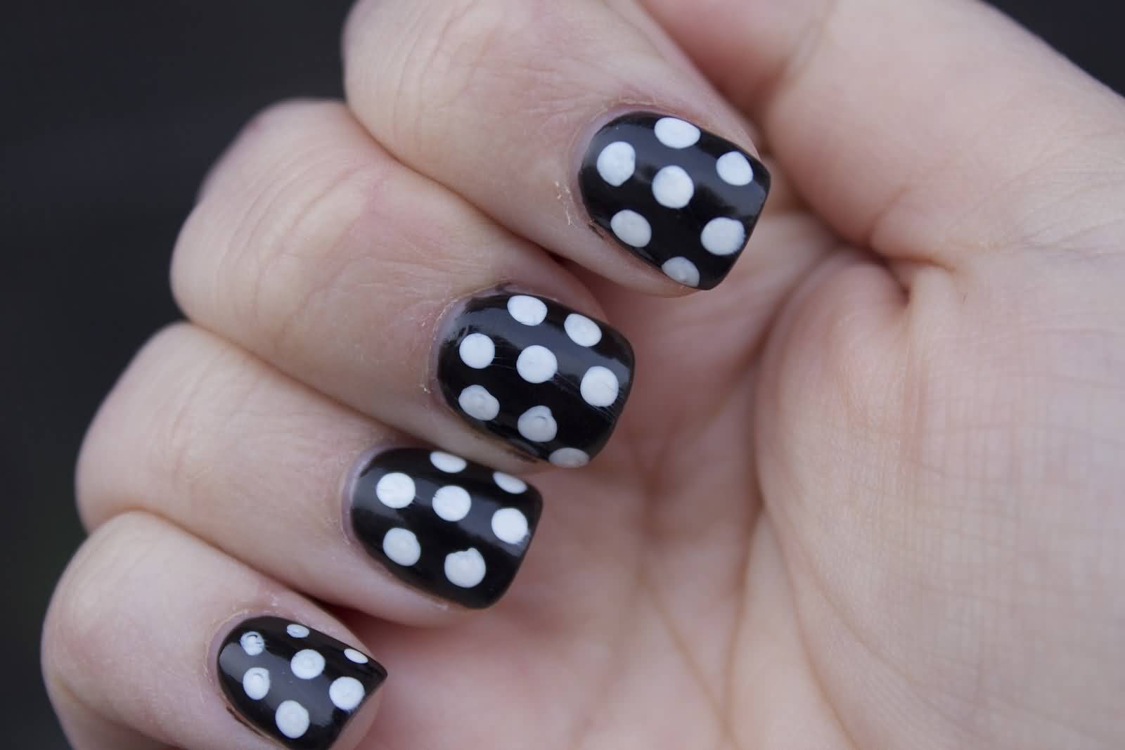 Black And White Polka Dots Nail Design