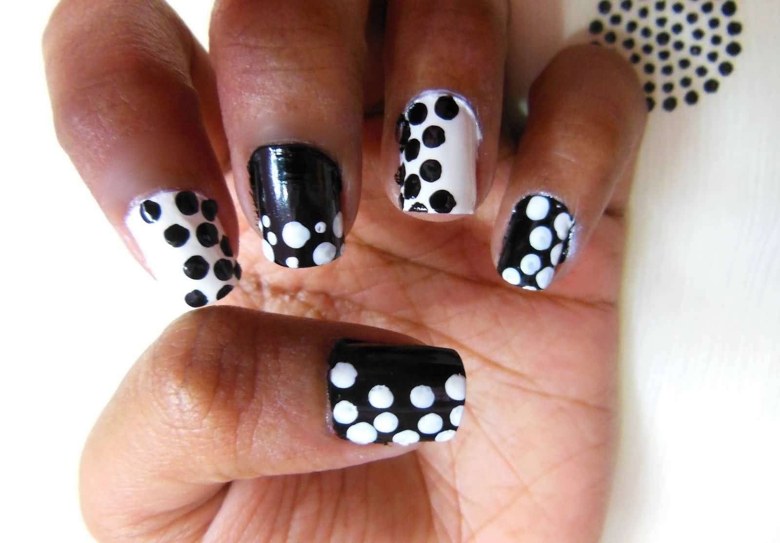 Black And White Polka Dots Nail Idea Design