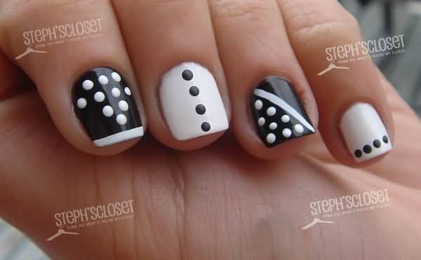 Black And White Polka Dots Nails