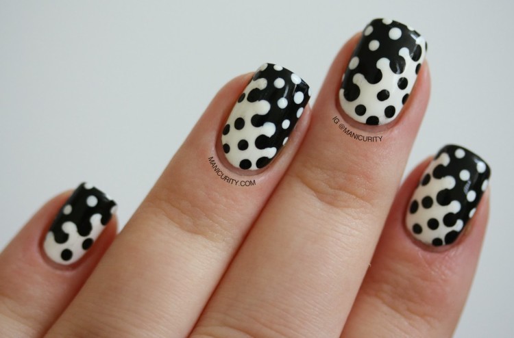 Black And White Polka Dots Puzzle Nail Art Design