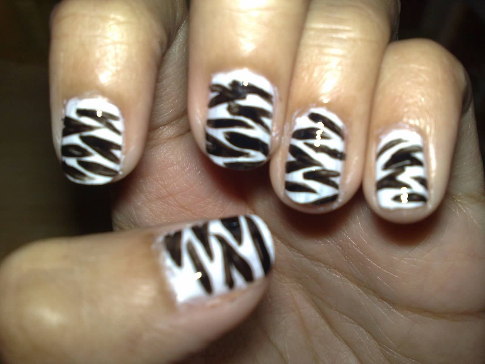 Black And White Zebra Print Nail Art For Short Nails