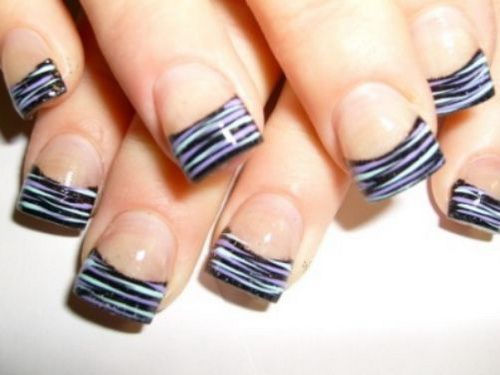 Black White And Purple Stripes Zebra Print Nail Art