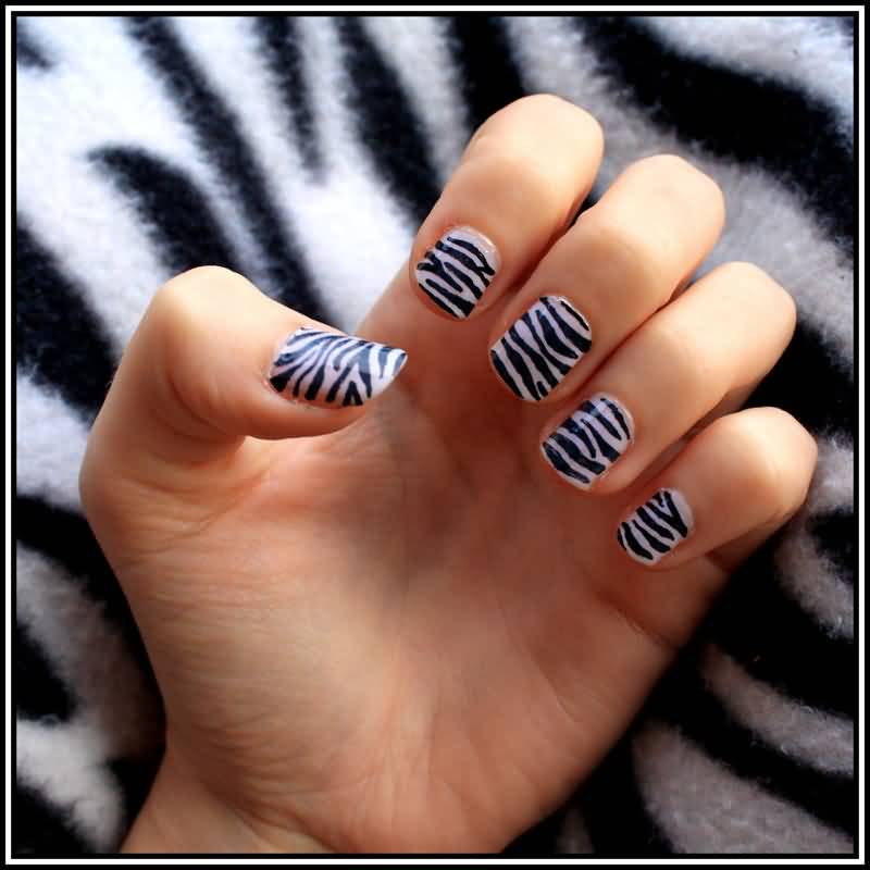 Blue And White Zebra Print Nail Art