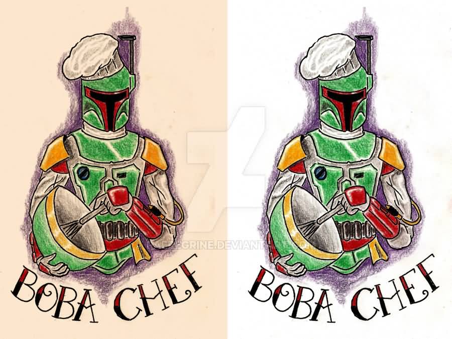 Boba Chef Cooking Tattoo Design