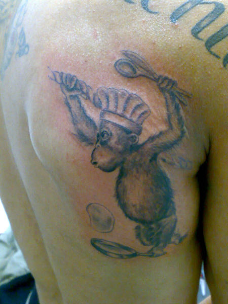 Chef Monkey Tattoo On Side Back
