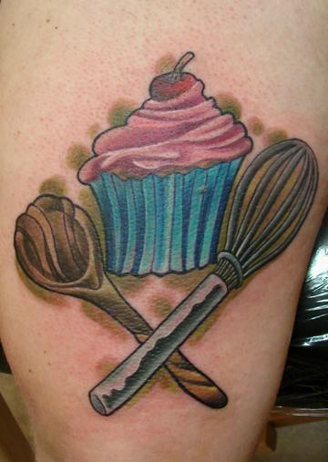 Chef Pastry With Egg Beater And Fry Spoon Tattoo