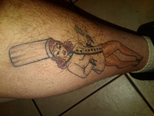 Chef Pin Up Girl Tattoo On Leg