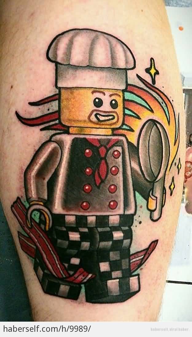 Chef Robot Holding Utensil And Stars Tattoo