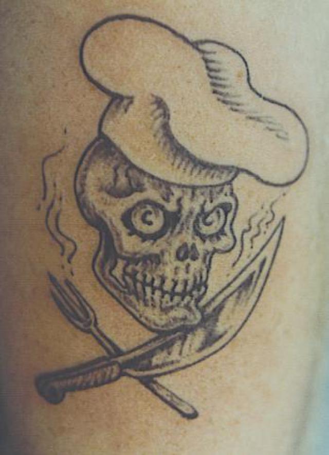 Chef Skull With Knife And Fork Tattoo