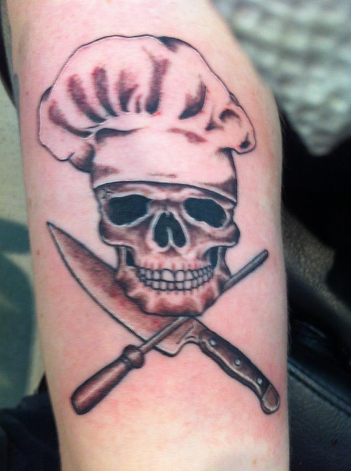 Chef Skull With Knives Tattoo By Firecow420