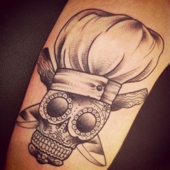 Chef Sugar Skull With Knives Tattoo