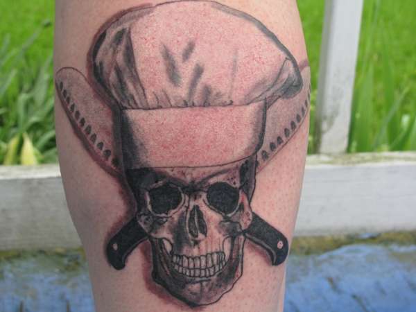 Chef With Chef Hat And Crossed Knives Tattoo