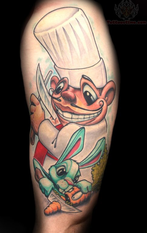 Chef With Rabbit Cutting Carrot Tattoo