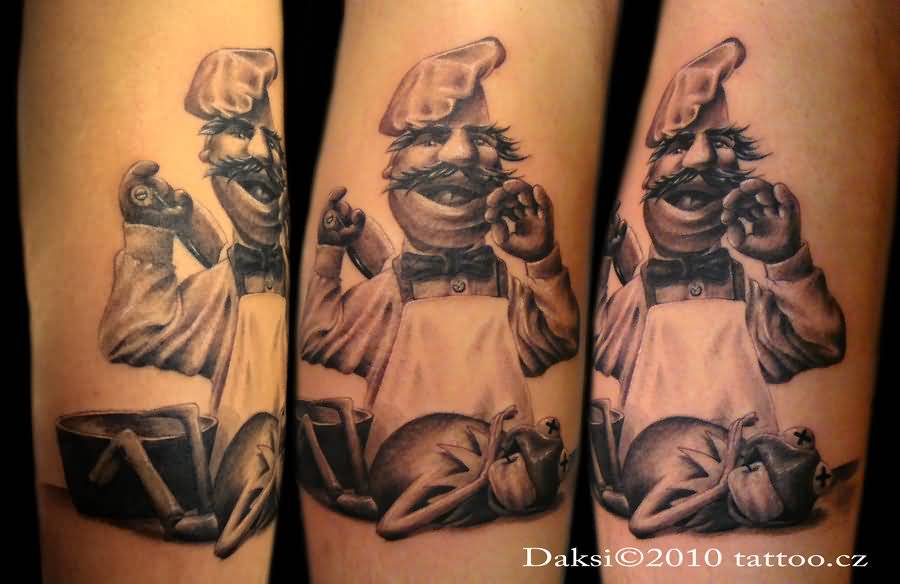 Chef With Rolling Pin Tattoo On Forearm