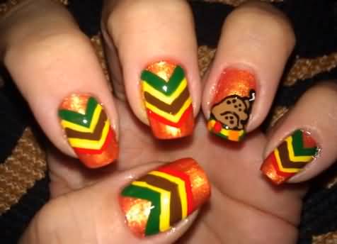 Chevron Design And Roasted Thanksgiving Nail Art