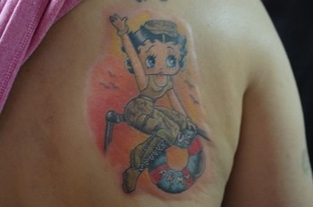 Color Ink Betty Boop Tattoo On Right Back Shoulder
