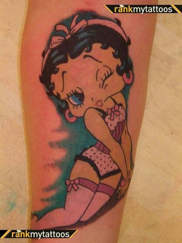 Colored Betty Boop Tattoo On Arm Sleeve