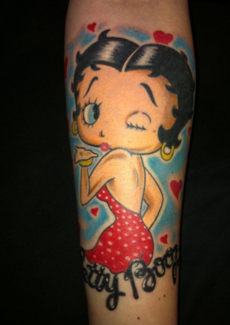 Colored Betty Boop Tattoo On Forearm