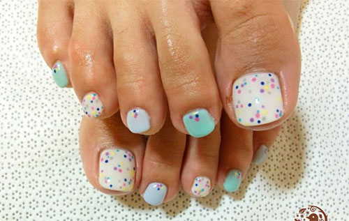 Colorful Small Polka Dots Nail Art For Toe