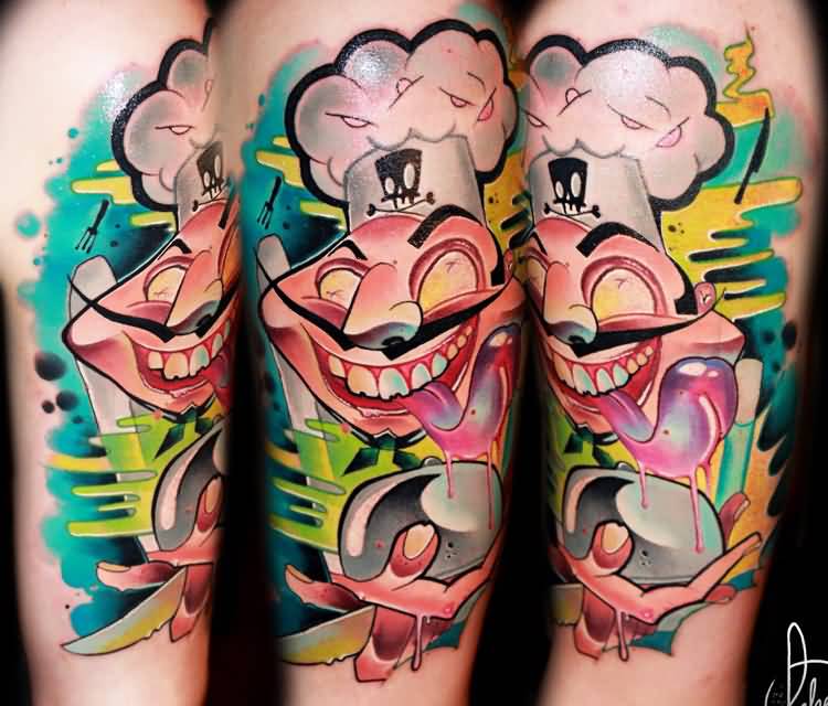 Colorful Mad Chef Tattoo By Lehel Nyeste