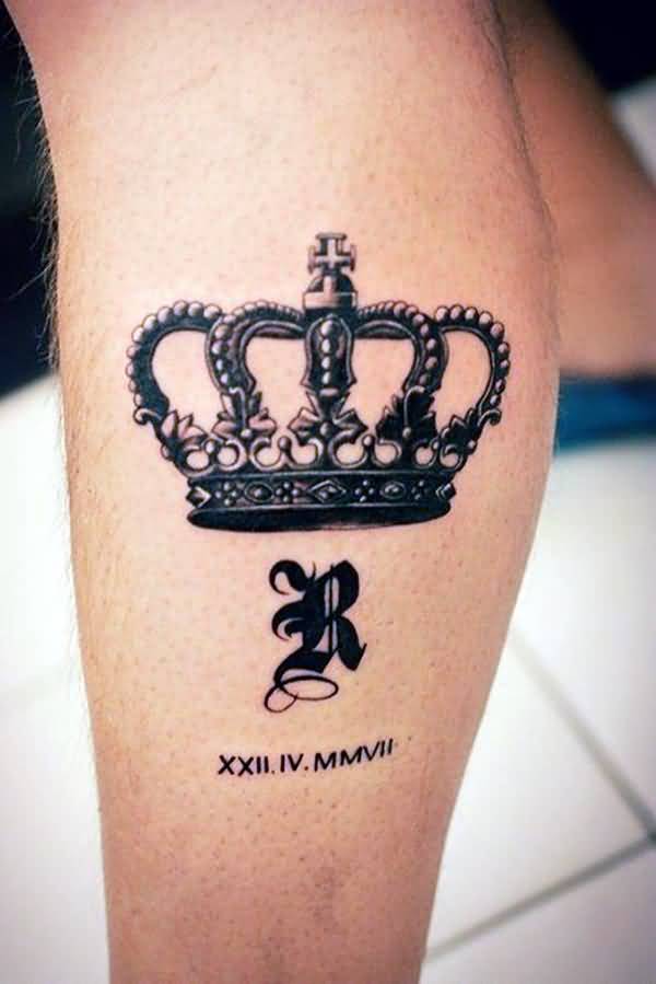 Cool And Classical Roman Numeral With Crown Date Tattoo
