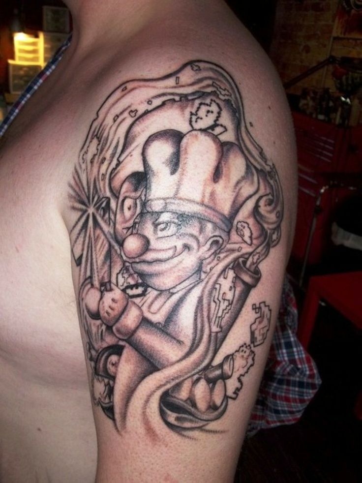 Cool Chef And Designs Tattoo On Half Sleeve