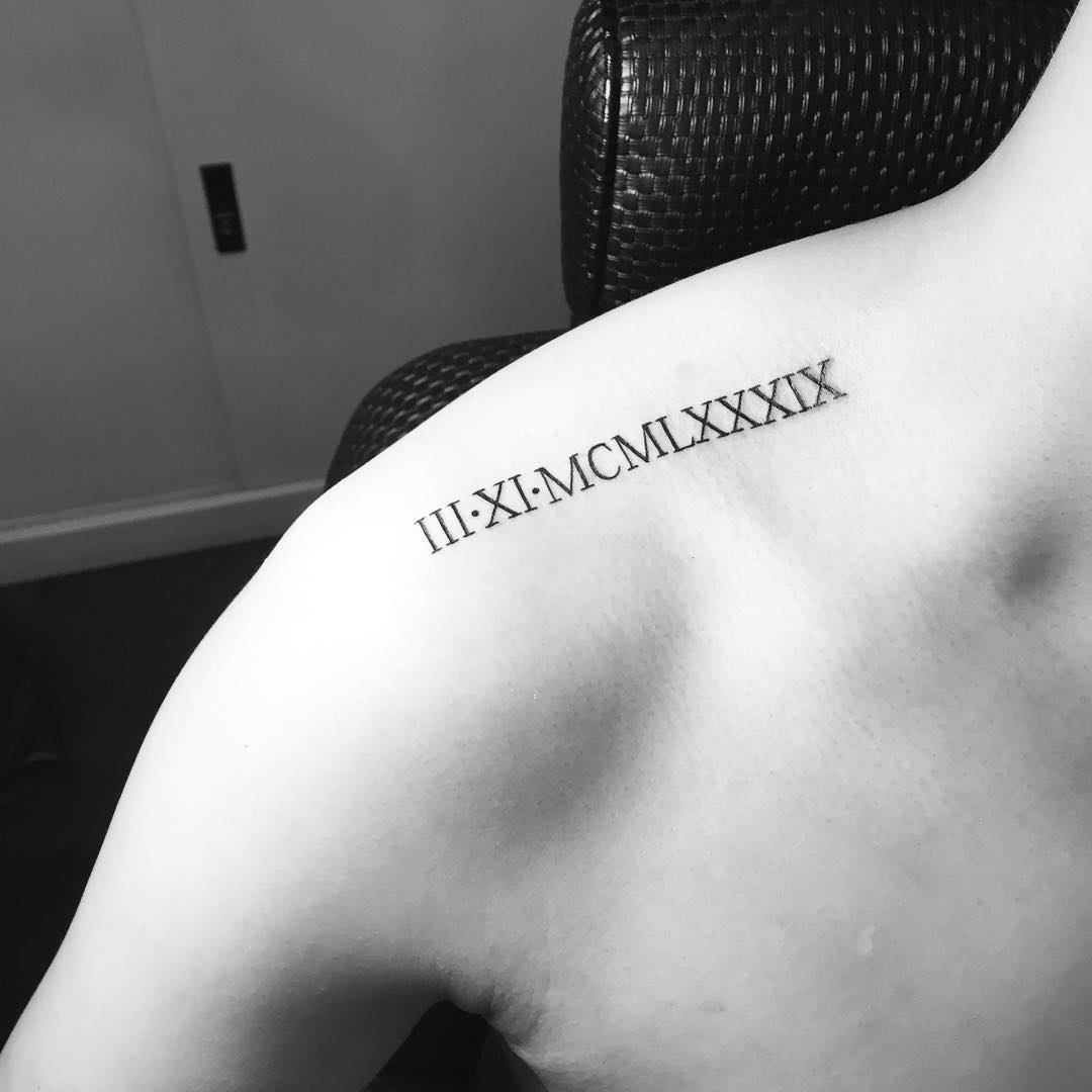 Cool Roman Numerals Tattoo On Right Shoulder For Men