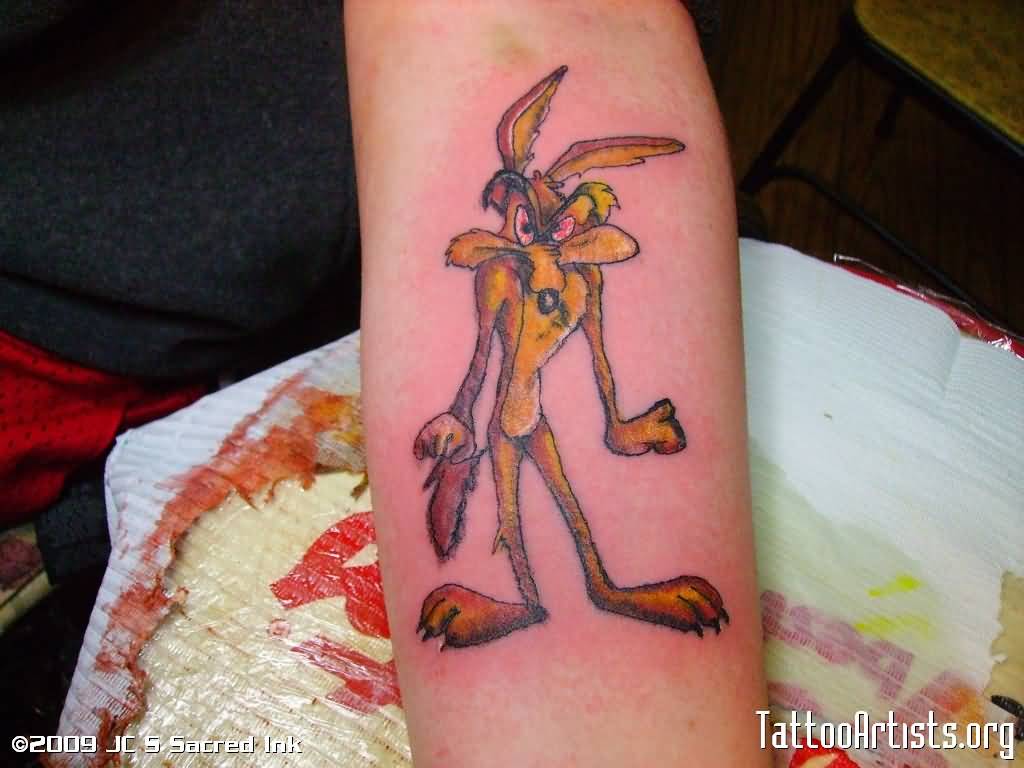 Coyote Cartoon Tattoo On Left Forearm