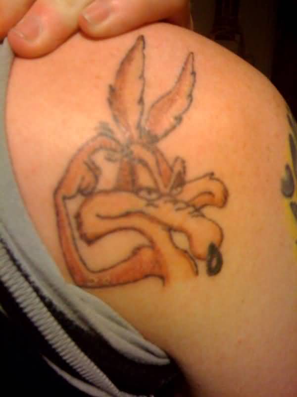 Coyote Head Tattoo On Right Back Shoulder