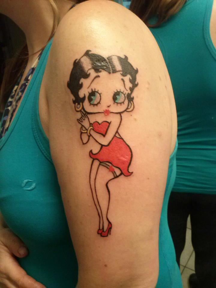 Cute Betty Boop Tattoo On Left Half Sleeve
