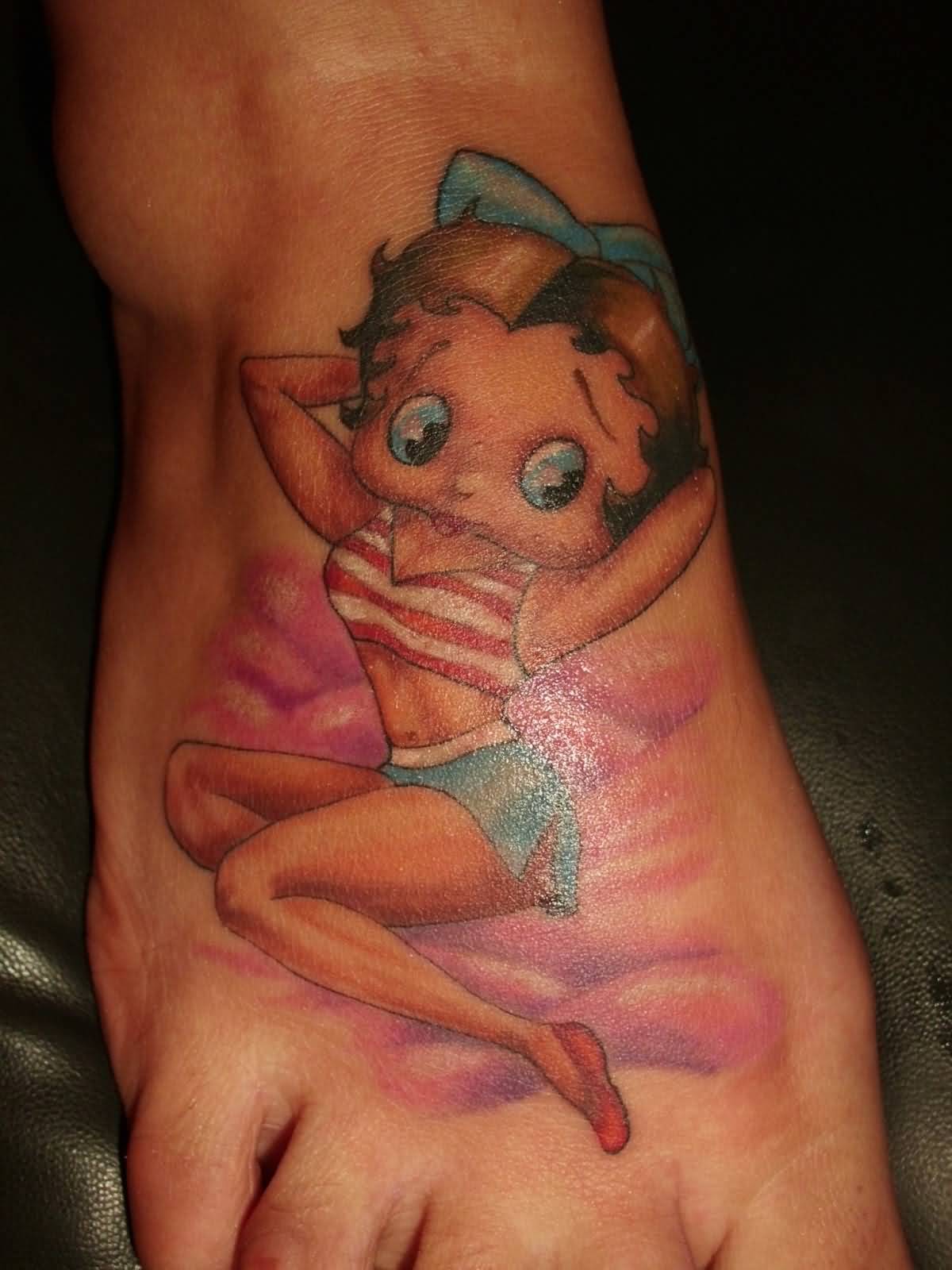 Cute Betty Boop Tattoo On Right Foot