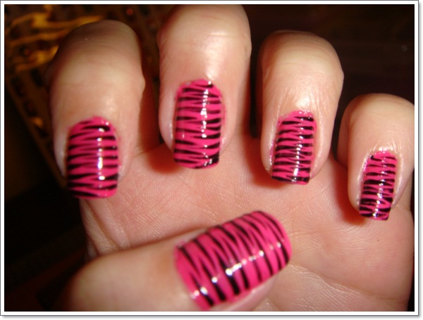 Cute Pink Zebra Print Nail Art