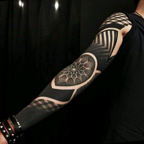 Dark Ink Forest Tattoo On Full Sleeve