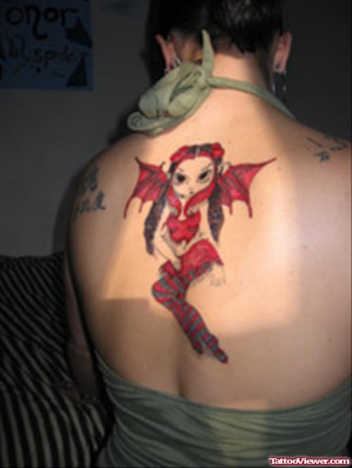 Devil Betty Boop Tattoo On Upper Back