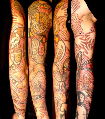 Dotwork Aboriginal Tattoo On Full Sleeve