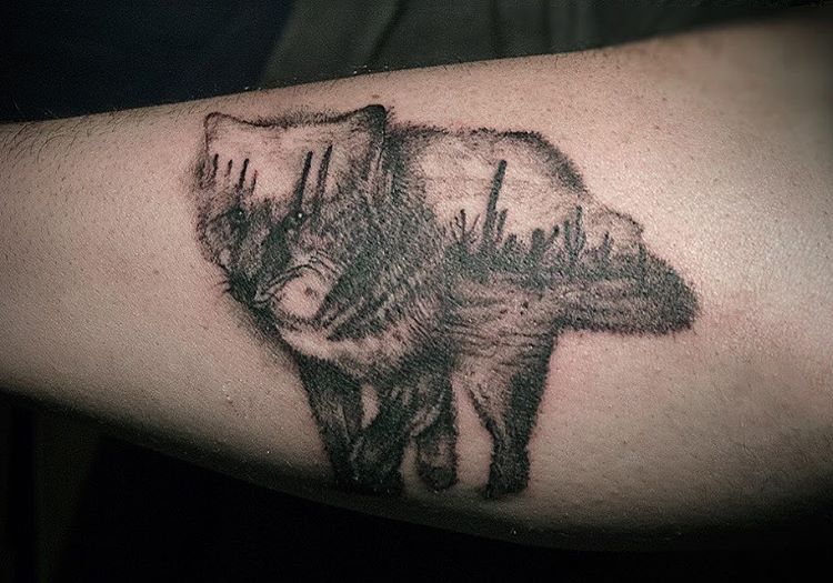 Dotwork Coyote Tattoo On Left Arm