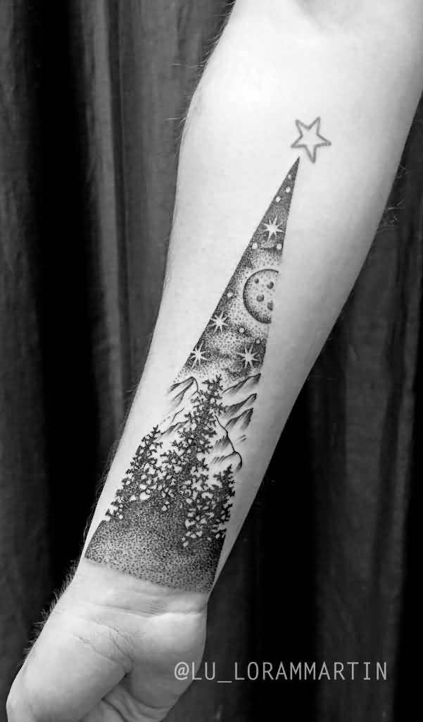 Dotwork Forest Tattoo On Right Forearm