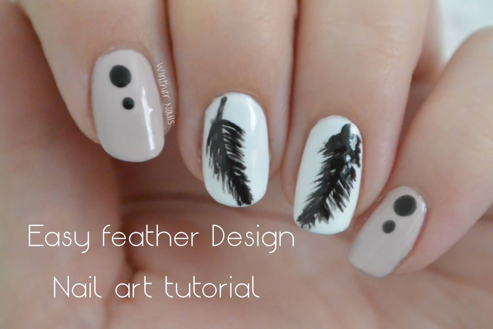 Easy Feather Design Nail Art
