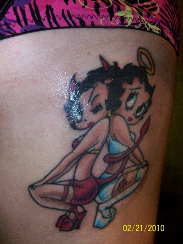Evil And Angel Betty Boop Tattoo On Side Rib