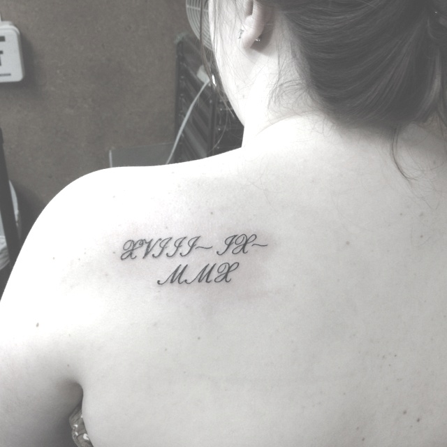 Extremely Beautiful Roman Numerals Tattoo On Left Upper Back